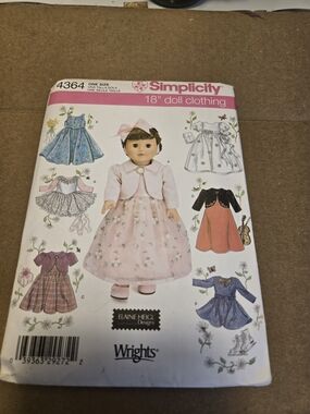 Simplicity 4364 18" Doll Clothing Pattern - Pink Floral Dress
